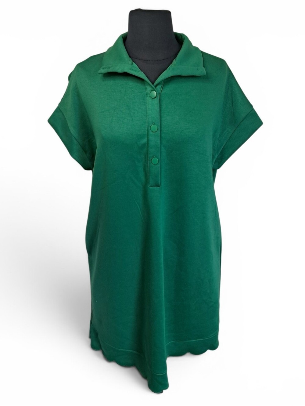 Fisoew Women's Summer Relaxed Fit Green T-Shirt Collared Mini Dress Size M